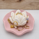 Premium Lotus Ring & Jewelry Holder Tray | Matte 3D Printed Organizer for Rings, Chains & Earrings | Elegant Space Saving Display for Dressing Table, Home Decor & Gift (Pink & White)