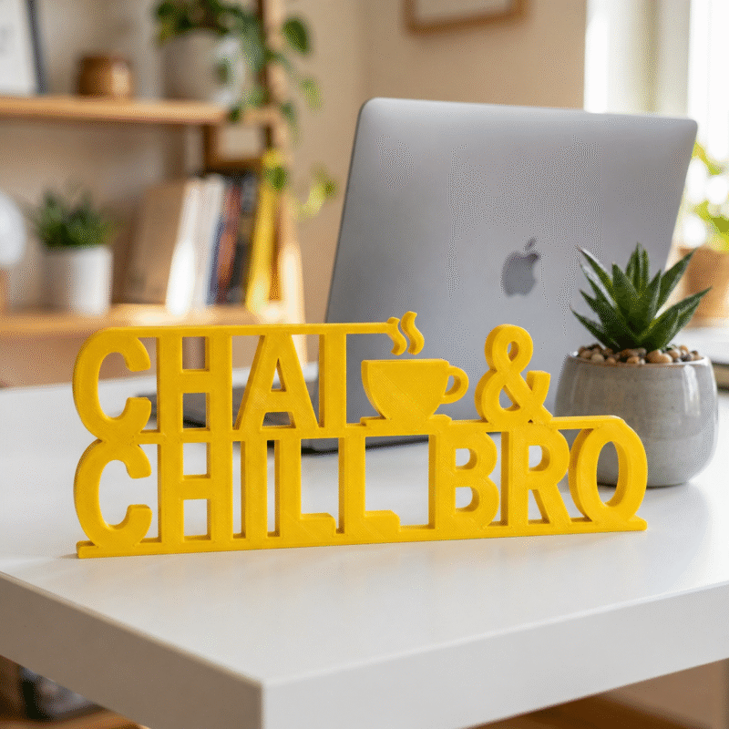 Chai & Chill Bro 3D Printed Desk Sign | Tea Lover Gift Decor - Image 2