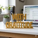With Gratitude 3D Printed Desk Sign for Office & Business Workspace Decor