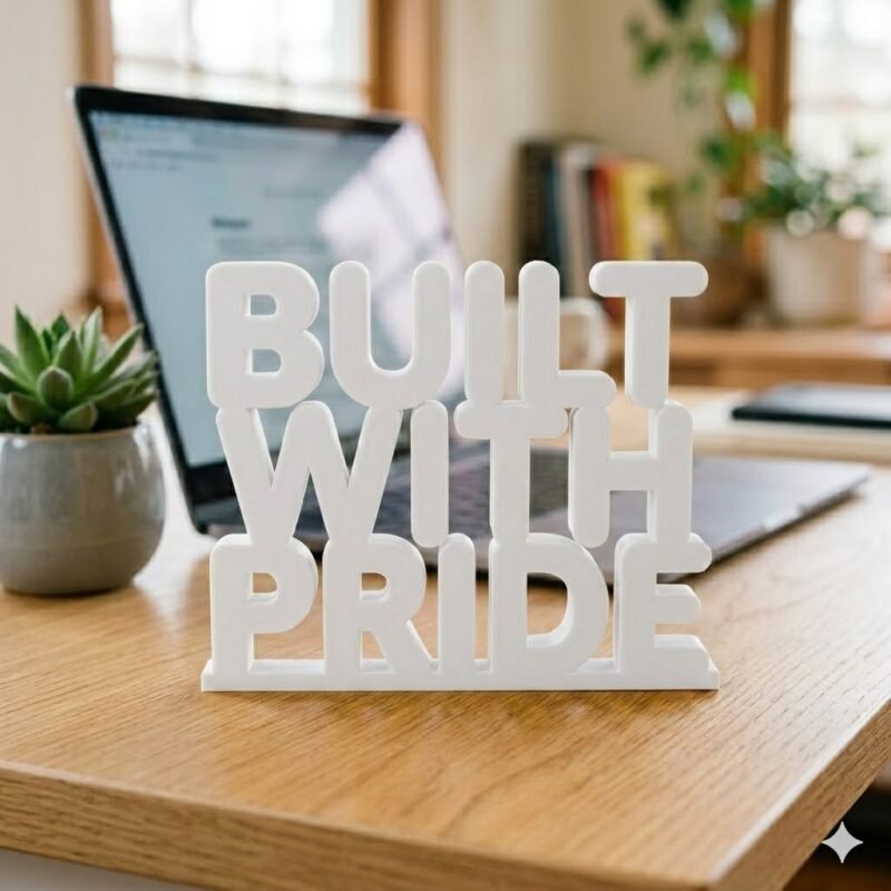 Built With Pride 3D Printed Desk Sign for Office & Corporate Gifts - Image 6