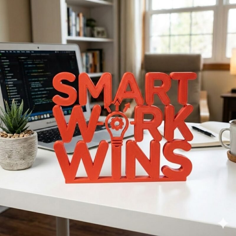 Smart Work Wins 3D Printed Office Desk Sign | Motivational Workspace Decor Gift - Image 8