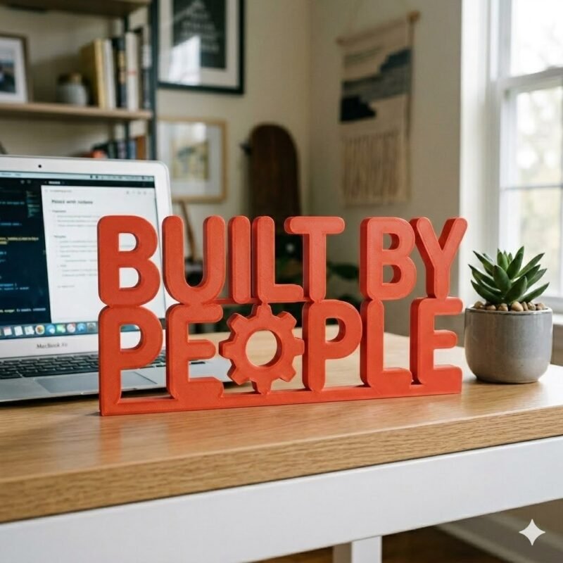 Built By People 3D Printed Desk Sign for Office & Corporate Workspace Decor - Image 3