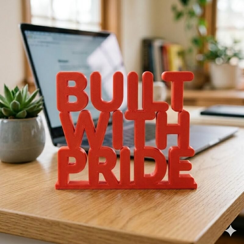 Built With Pride 3D Printed Desk Sign for Office & Corporate Gifts - Image 3