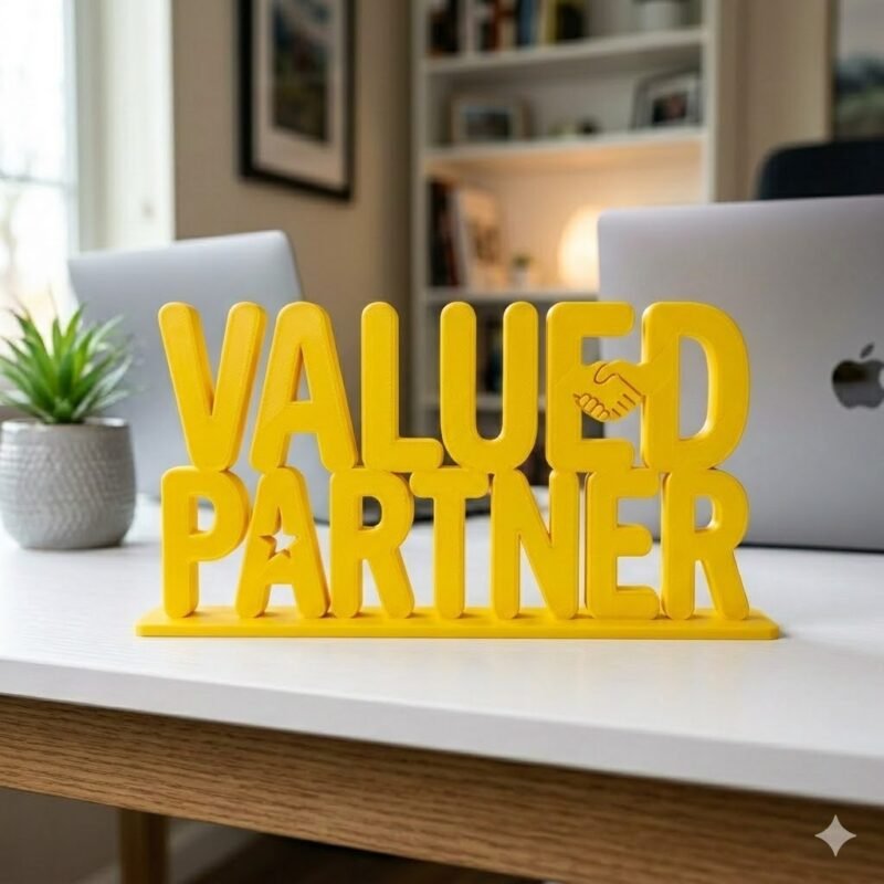 Valued Partner 3D Printed Desk Sign for Office Reception & Business Decor - Image 3