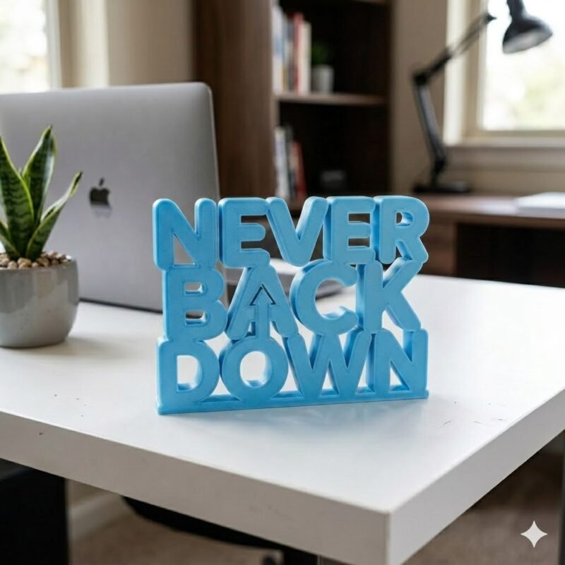 Never Back Down 3D Printed Desk Sign for Office & Workspace Decor - Image 7