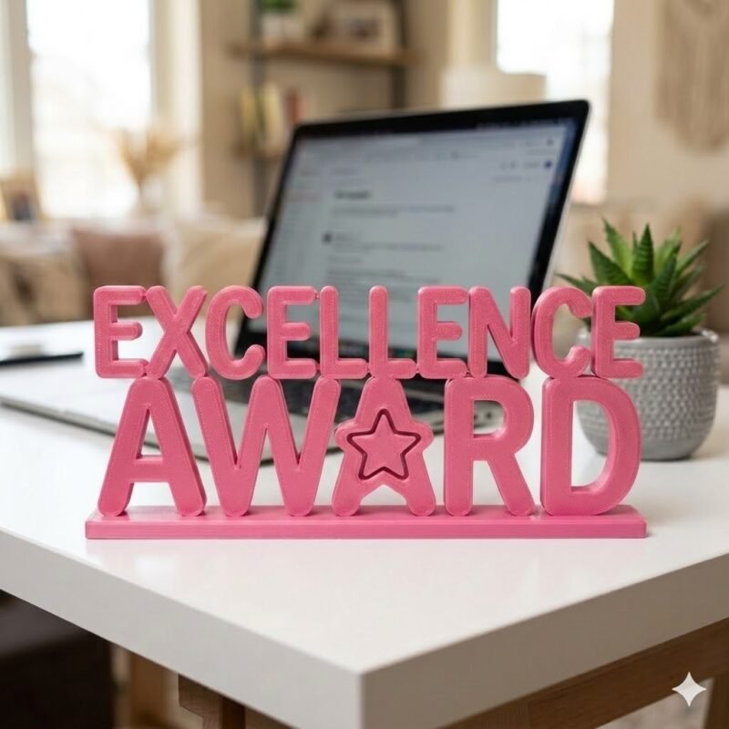 Excellence Award 3D Printed Desk Sign for Employee Recognition & Corporate Office Gifts - Image 2