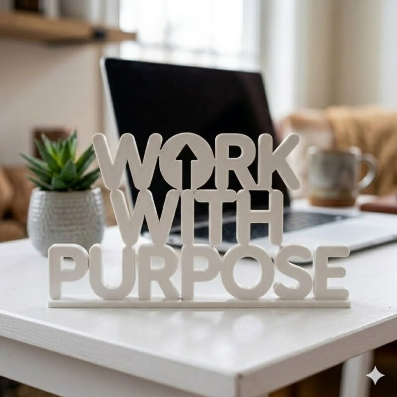 Work With Purpose 3D Printed Office Desk Sign | Motivational Corporate Gift - Image 4