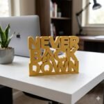 Never Back Down 3D Printed Desk Sign for Office & Workspace Decor