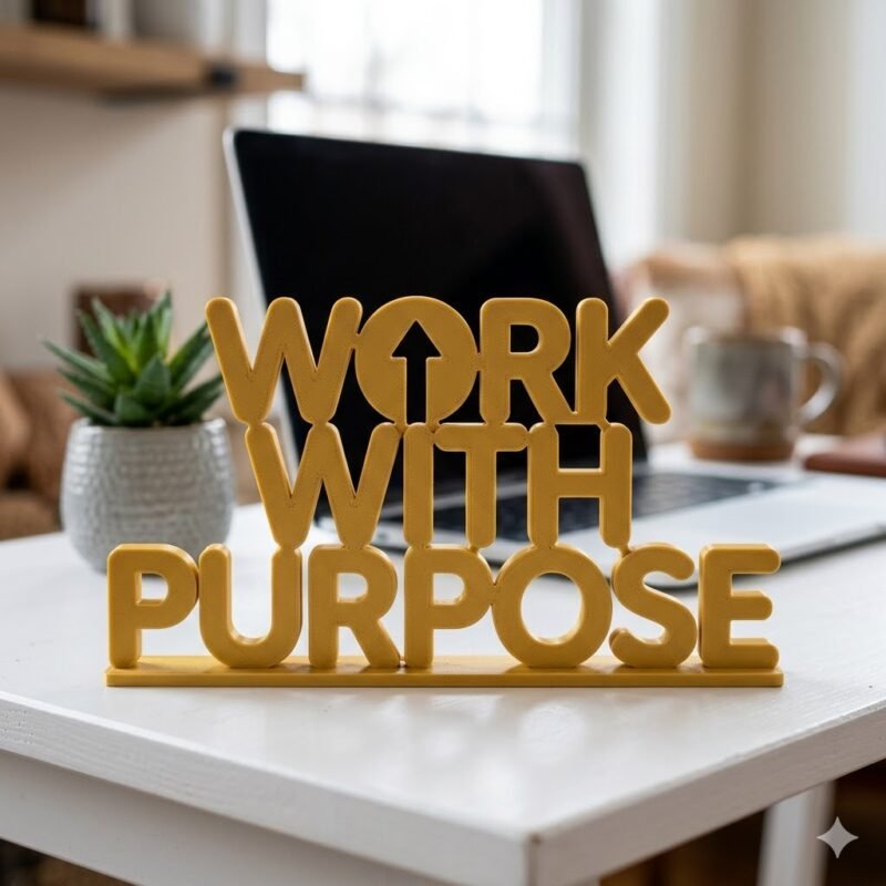 Work With Purpose 3D Printed Office Desk Sign | Motivational Corporate Gift - Image 9