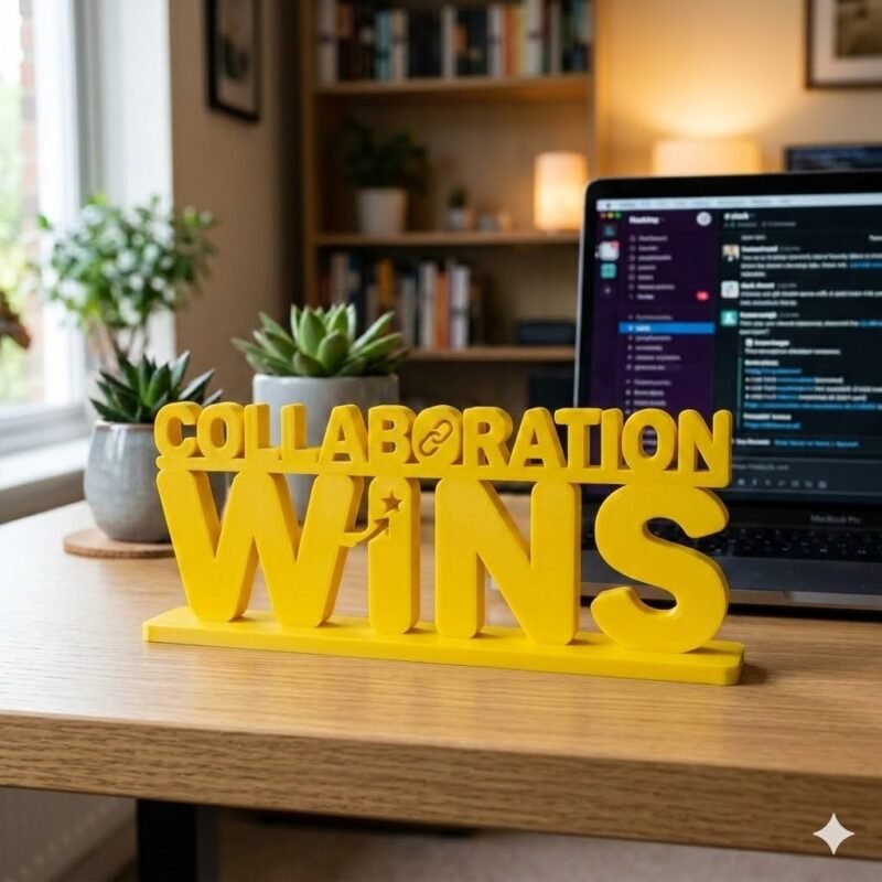 Collaboration Wins 3D Printed Desk Sign for Office & Corporate Workspace Decor - Image 8