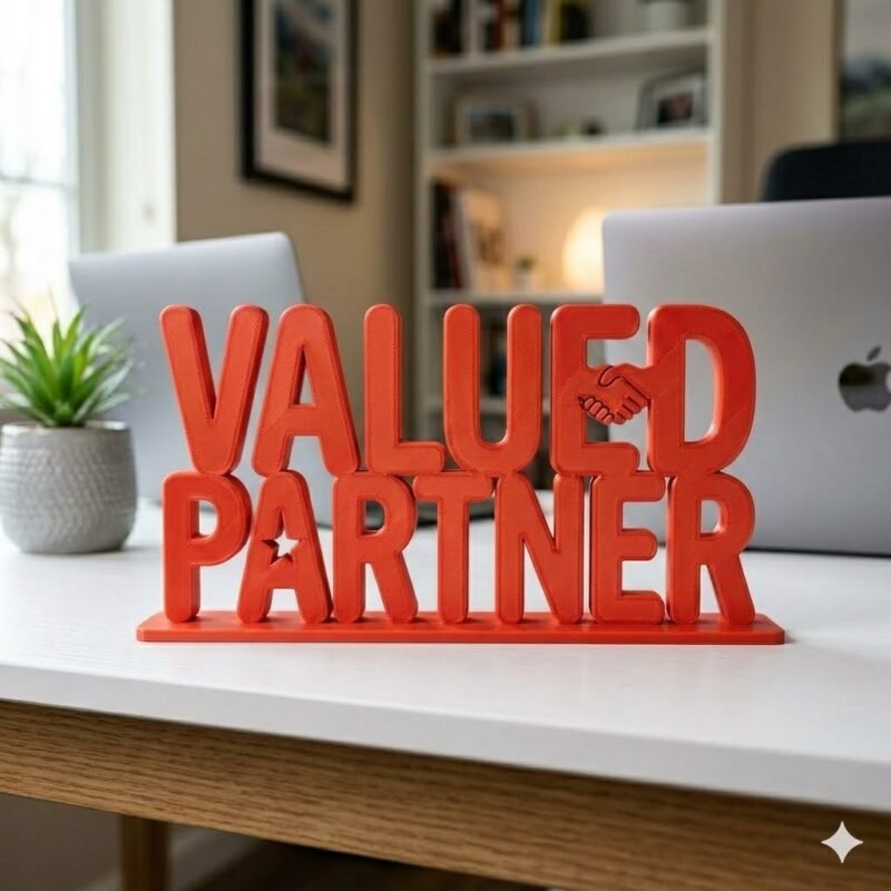 Valued Partner 3D Printed Desk Sign for Office Reception & Business Decor - Image 7