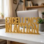 Excellence In Action 3D Printed Office Desk Sign | Motivational Corporate Desk Decor Gift