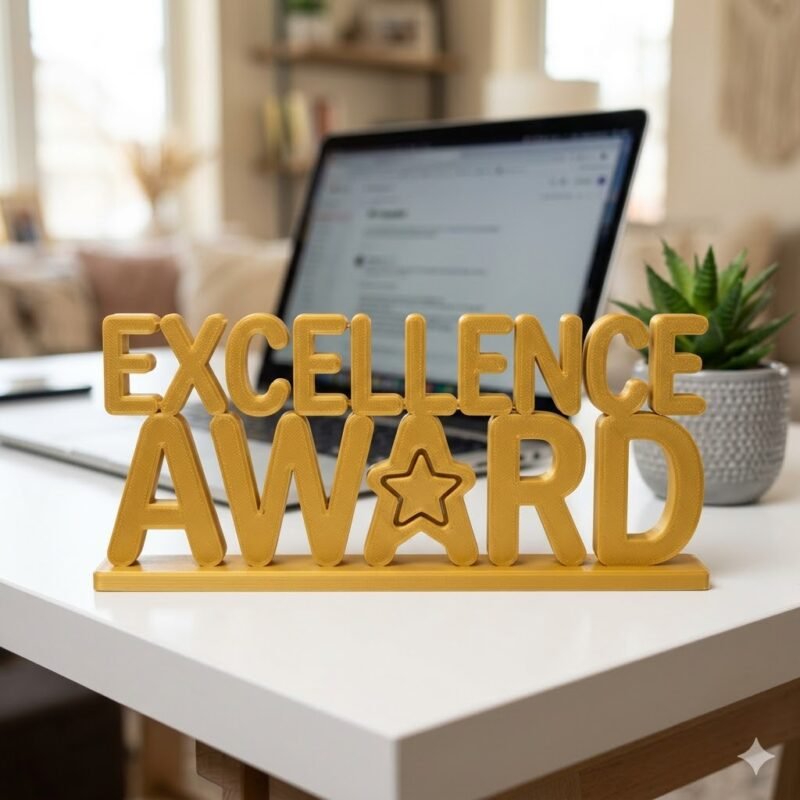 Excellence Award 3D Printed Desk Sign for Employee Recognition & Corporate Office Gifts - Image 9