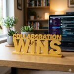 Collaboration Wins 3D Printed Desk Sign for Office & Corporate Workspace Decor