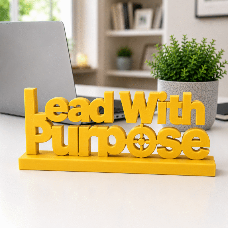 Lead With Purpose 3D Printed Desk Sign | Modern Leadership Decor