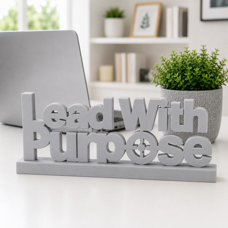 Lead With Purpose 3D Printed Desk Sign | Modern Leadership Decor