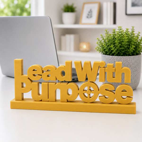 Lead With Purpose 3D Printed Desk Sign | Modern Leadership Decor