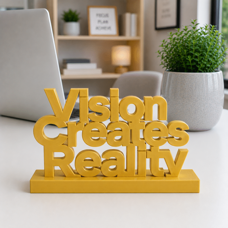 Vision Creates Reality 3D Printed Desk Sign | Creative Office Decor