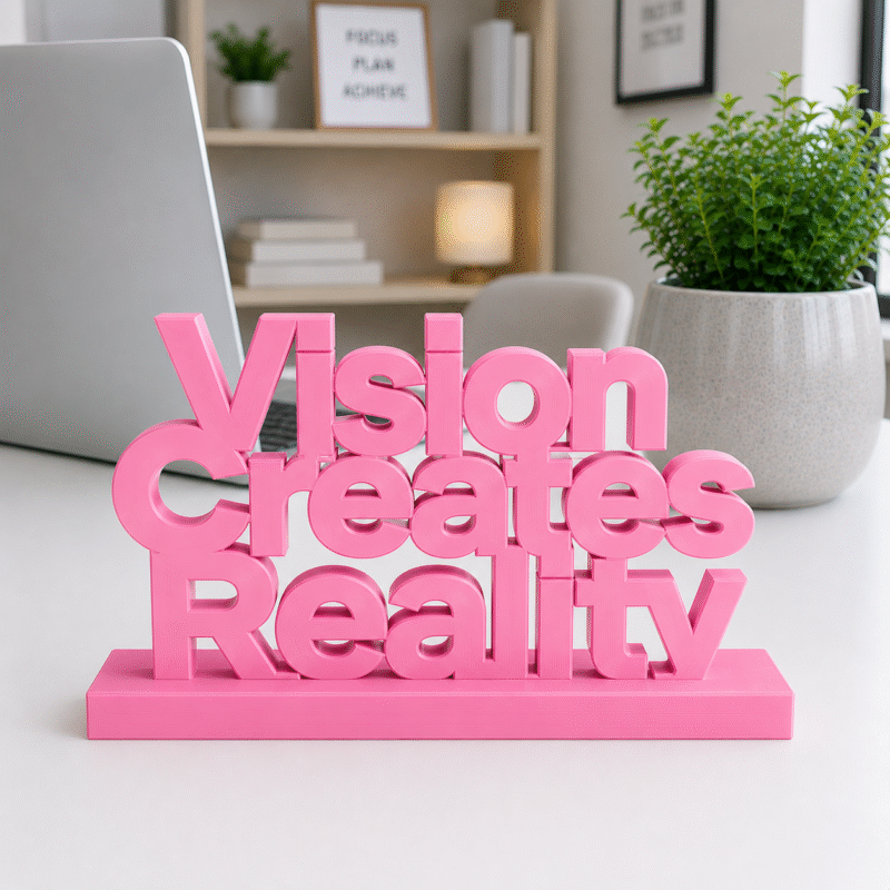 Vision Creates Reality 3D Printed Desk Sign | Creative Office Decor