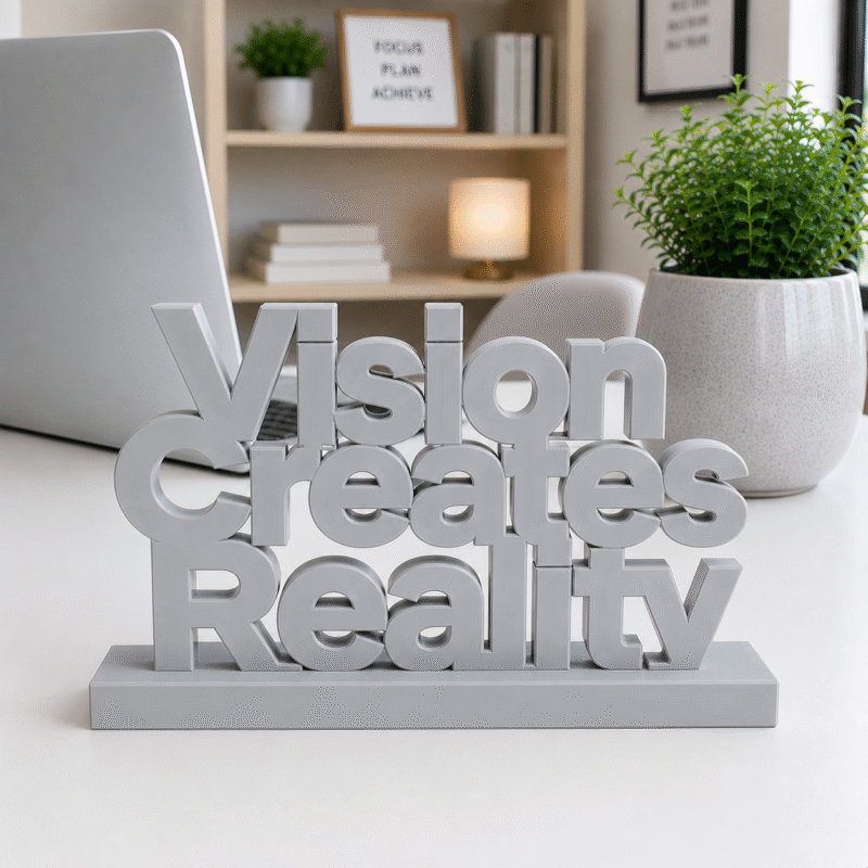 Vision Creates Reality 3D Printed Desk Sign | Creative Office Decor