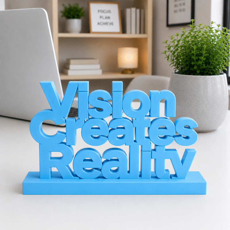 Vision Creates Reality 3D Printed Desk Sign | Creative Office Decor