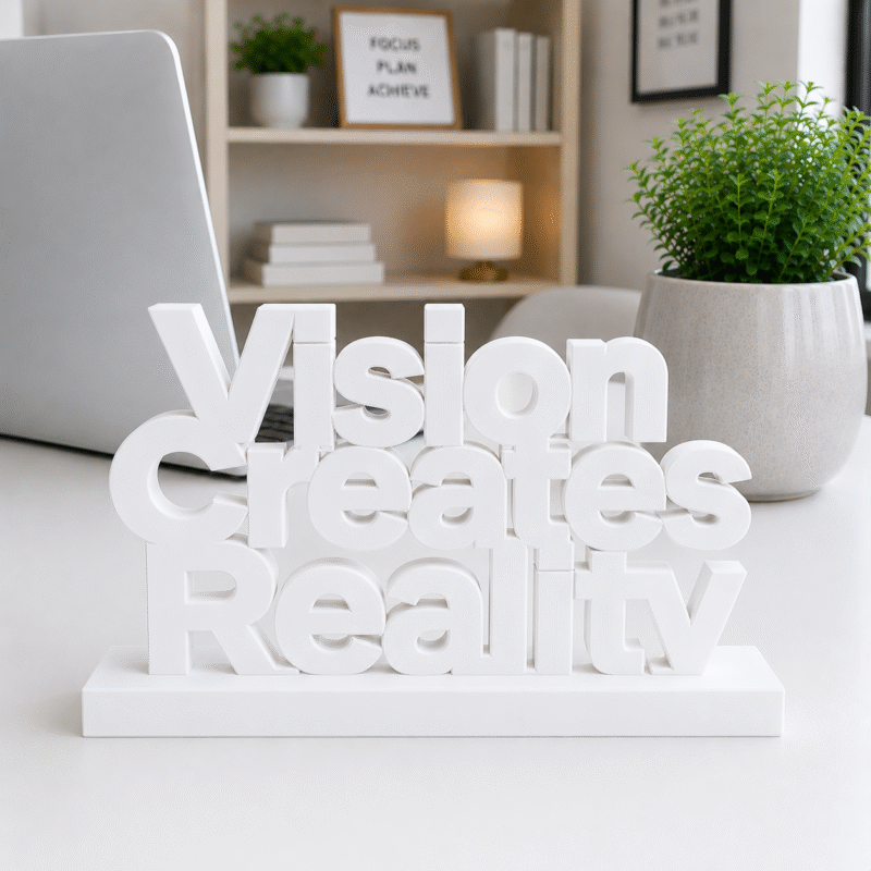Vision Creates Reality 3D Printed Desk Sign | Creative Office Decor