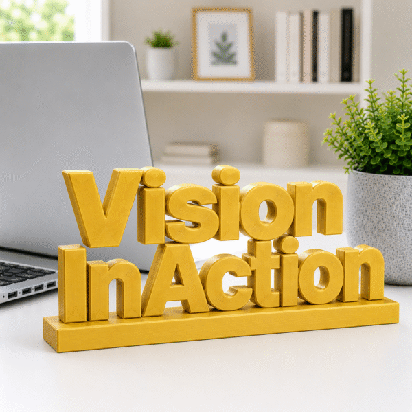 Vision In Action 3D Printed Desk Sign | Productivity & Execution Decor