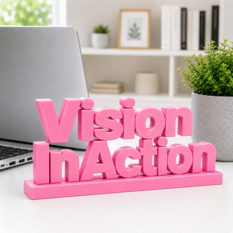 Vision In Action 3D Printed Desk Sign | Productivity & Execution Decor