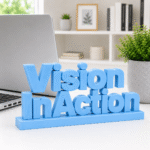 Vision In Action 3D Printed Desk Sign | Productivity & Execution Decor