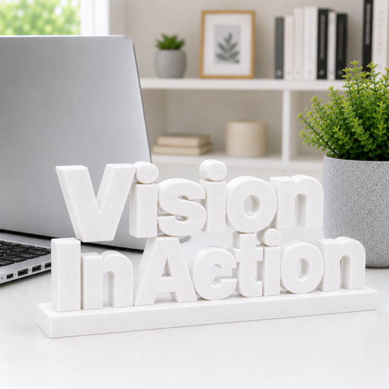 Vision In Action 3D Printed Desk Sign | Productivity & Execution Decor