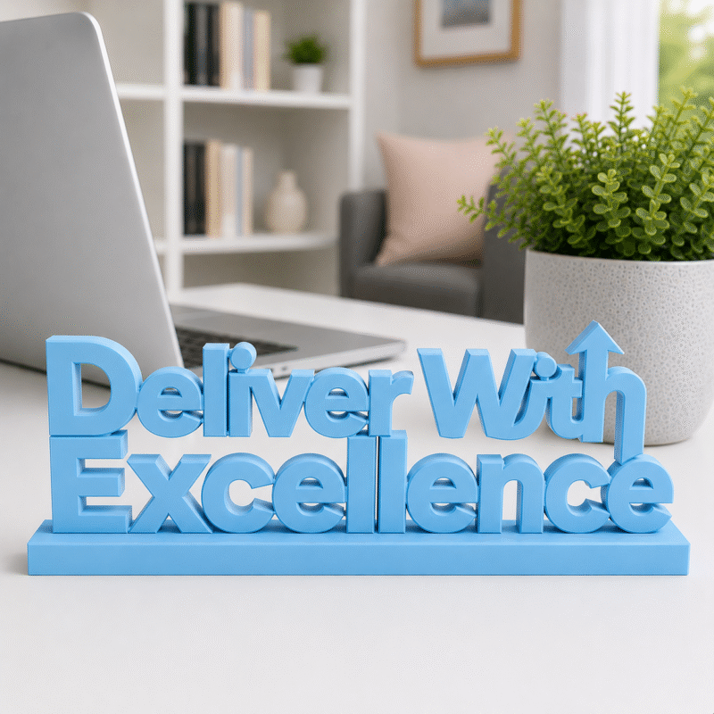 Deliver With Excellence 3D Printed Sign | Premium Corporate Gift