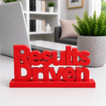 Energy meets execution. This bold yellow, 3D-printed "Results Driven" desk plaque is designed for high-velocity teams that live by their KPIs. Ideal for sales floors, marketing agencies, and software development sprints, this premium sign adds a splash of motivation and modern tech style to any workstation.