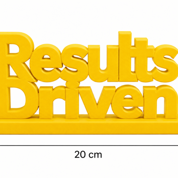 Energy meets execution. This bold yellow, 3D-printed "Results Driven" desk plaque is designed for high-velocity teams that live by their KPIs. Ideal for sales floors, marketing agencies, and software development sprints, this premium sign adds a splash of motivation and modern tech style to any workstation.