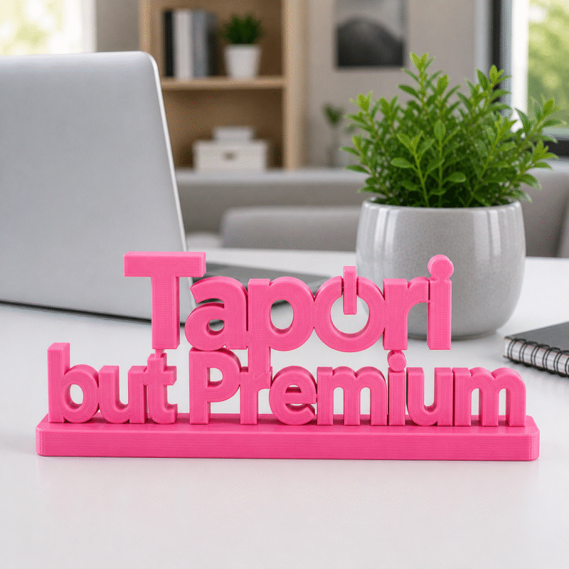Upgrade your vibe with the "Tapori But Premium" 3D printed desk sign. A high-quality, matte-finish decor piece perfect for offices, gaming setups, and creative workspaces. - Image 4