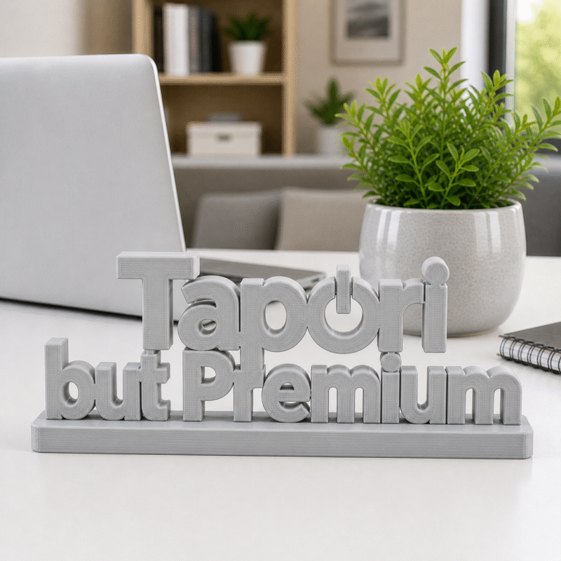 Upgrade your vibe with the "Tapori But Premium" 3D printed desk sign. A high-quality, matte-finish decor piece perfect for offices, gaming setups, and creative workspaces. - Image 6