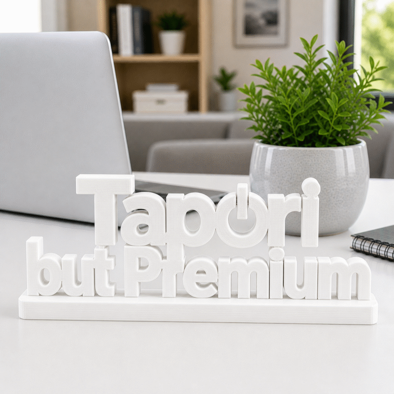 Upgrade your vibe with the "Tapori But Premium" 3D printed desk sign. A high-quality, matte-finish decor piece perfect for offices, gaming setups, and creative workspaces. - Image 7