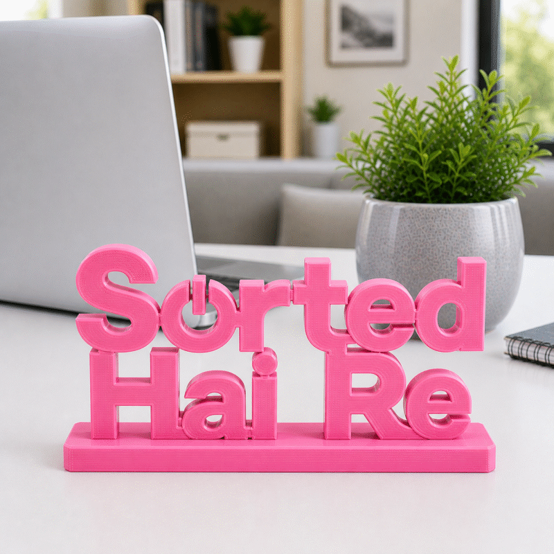 "Sorted Hai Re" 3D Printed Desk Sign, Fun Office Decor, Motivational Workspace Accessory, Unique Gift for Students, Creative Professionals, Home Office, Gaming Setup, Study Table, IT Hubs - Image 4