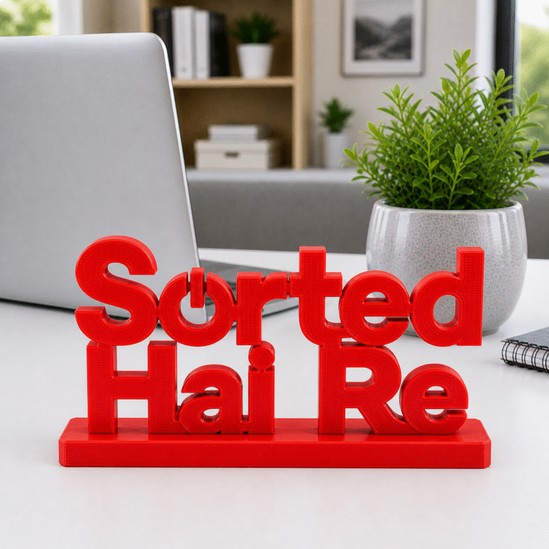 "Sorted Hai Re" 3D Printed Desk Sign, Fun Office Decor, Motivational Workspace Accessory, Unique Gift for Students, Creative Professionals, Home Office, Gaming Setup, Study Table, IT Hubs - Image 5