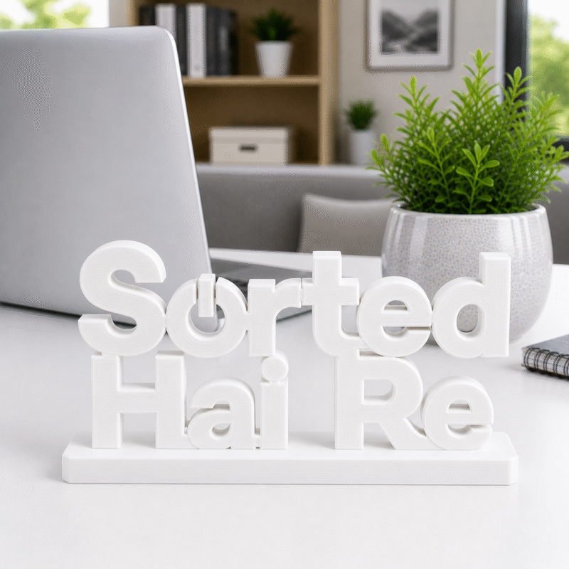 "Sorted Hai Re" 3D Printed Desk Sign, Fun Office Decor, Motivational Workspace Accessory, Unique Gift for Students, Creative Professionals, Home Office, Gaming Setup, Study Table, IT Hubs - Image 8