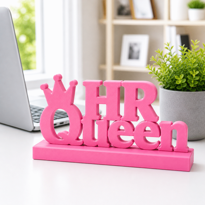 HR Queen, 3D printed desk sign