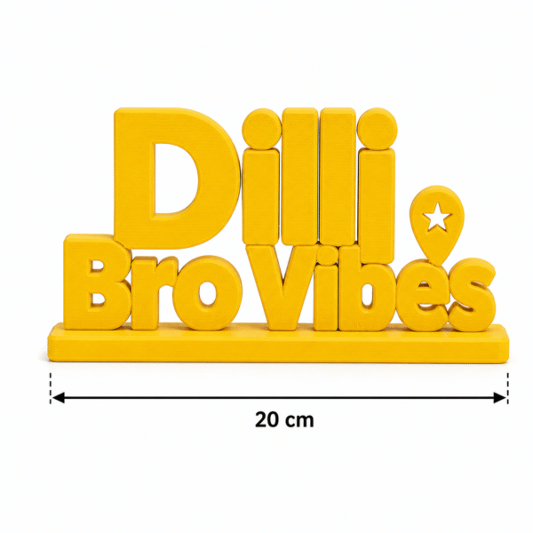 Dilli Bro Vibes" 3D-printed desk decor.