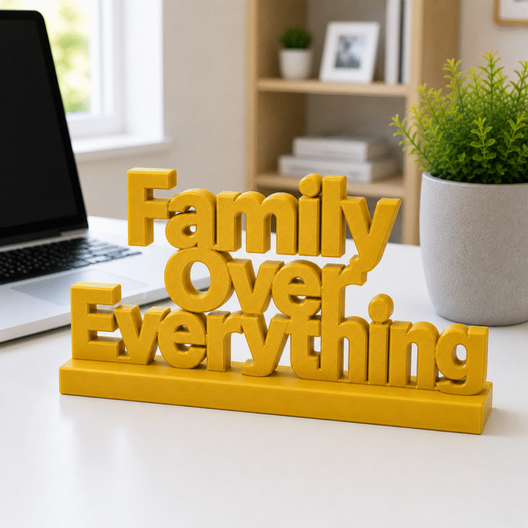"Family Over Everything" 3D Printed Desk Sign