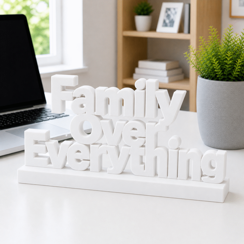 "Family Over Everything" 3D Printed Desk Sign