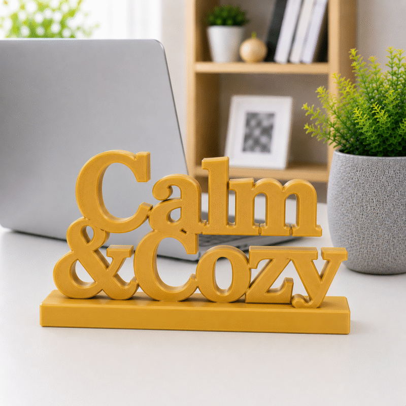 3D Printed Calm & Cozy Desk Sign - Pink Wellness Office Decor