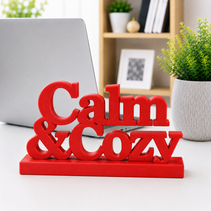 3D Printed Calm & Cozy Desk Sign - Pink Wellness Office Decor