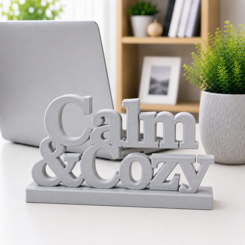 3D Printed Calm & Cozy Desk Sign - Pink Wellness Office Decor
