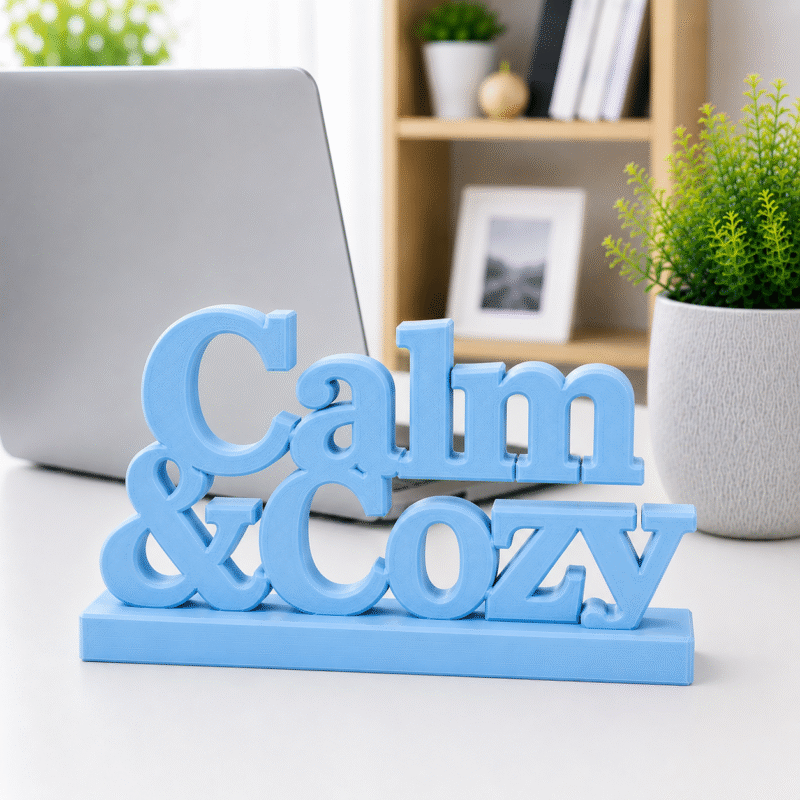 3D Printed Calm & Cozy Desk Sign - Pink Wellness Office Decor