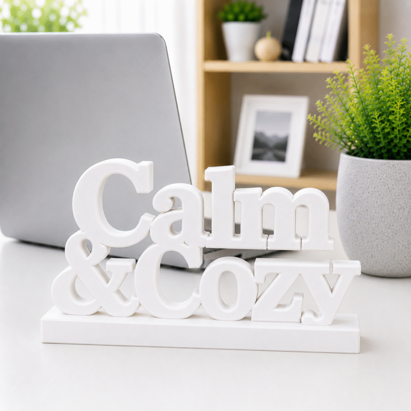 3D Printed Calm & Cozy Desk Sign - Pink Wellness Office Decor