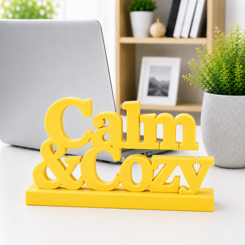 3D Printed Calm & Cozy Desk Sign - Pink Wellness Office Decor