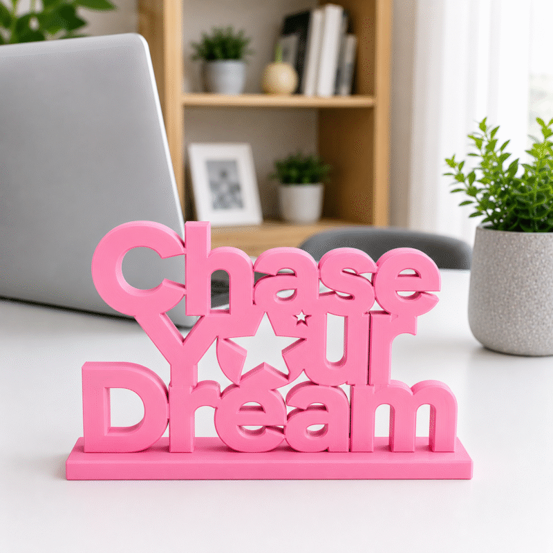 3D Printed Chase Your Dream Desk Sign - Red Motivational Office Gift